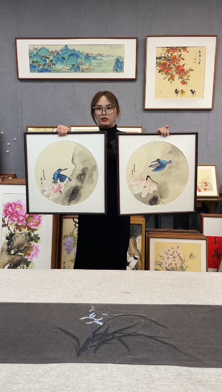 【闪购商品】国画手写手绘带框作品-52*52-两个