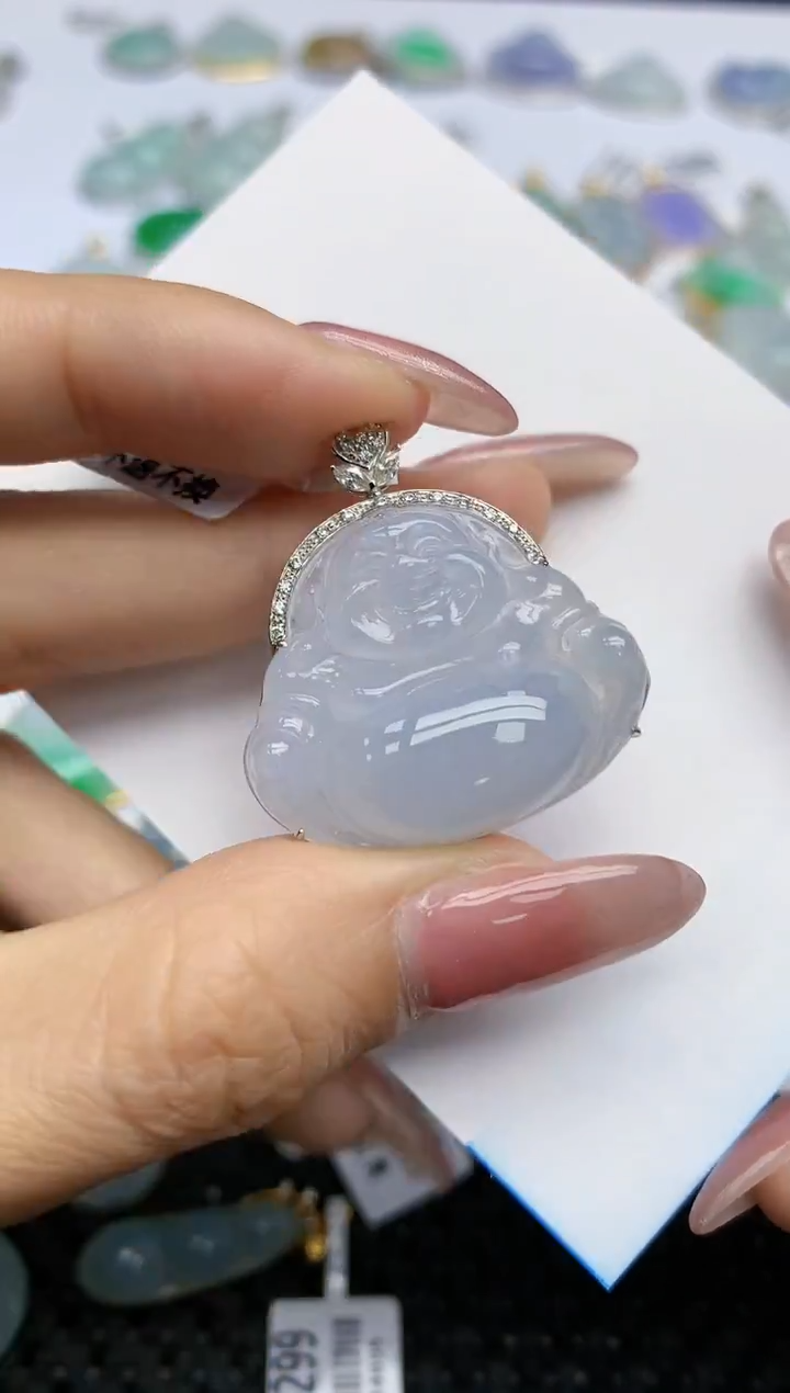 【闪购商品】翡翠挂件18K金镶嵌天然翡翠A货