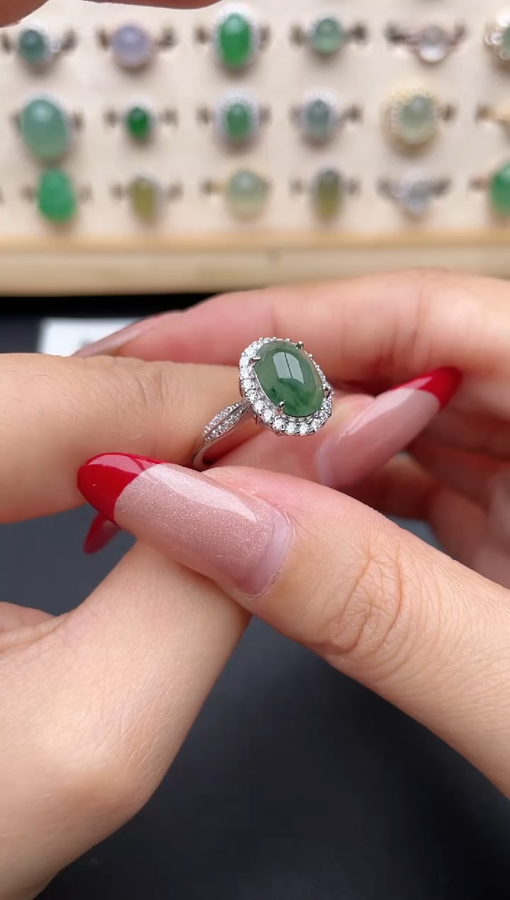 【闪购商品】翡翠戒指银S925镶嵌一物一证一礼盒