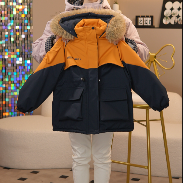 女大童毛领派克服2025冬季加绒加厚连帽外套中长款洋气韩版棉衣