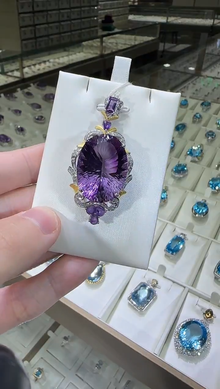 颈饰银S925镶嵌紫晶18*25mm帝王紫设计款吊坠