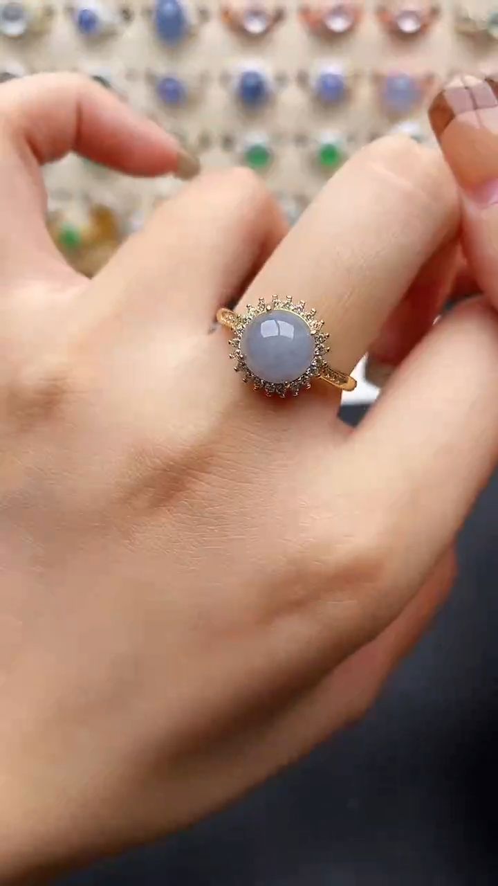 翡翠戒指银S925镶嵌一物一证一礼盒