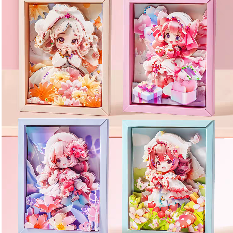 卡通漫画3D立体叠叠相框画手工diy纸质粘贴玩具