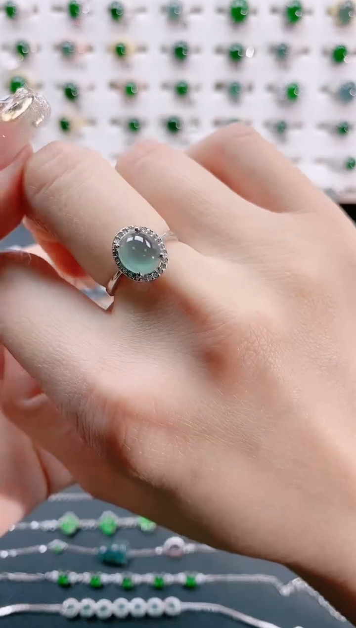 【闪购商品】翡翠戒指银S925镶嵌天然翡翠