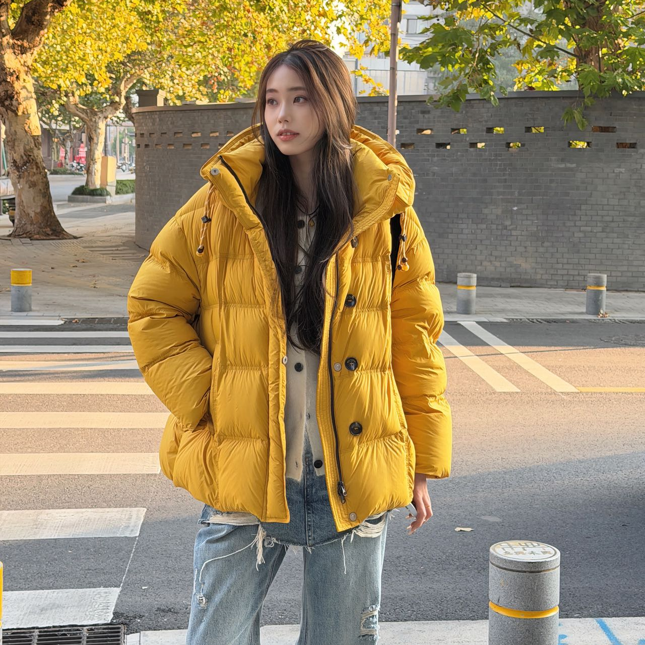 2025冬季新款羽绒服女中长款韩版时尚连帽加厚白鸭绒宽松保暖外套