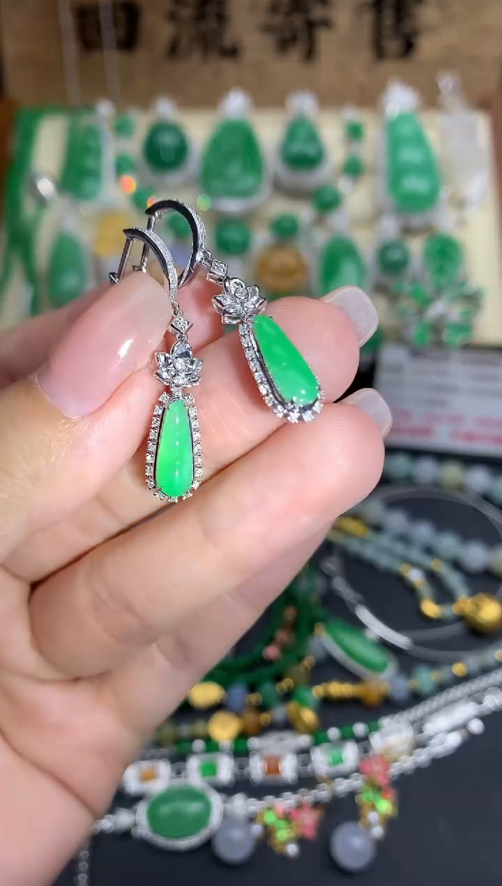 【闪购商品】翡翠耳饰18K金镶嵌516-中国好珍宝