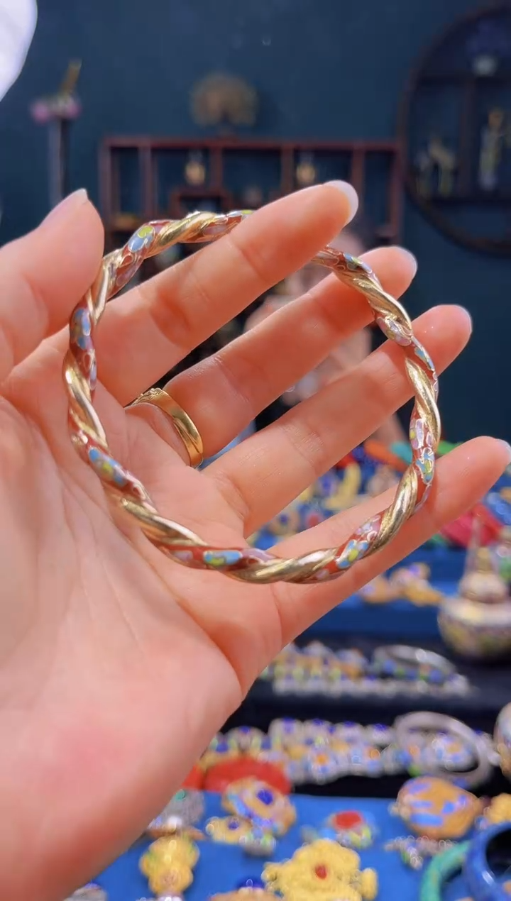 非遗绝技 景泰蓝麻花镯 砖红 67圈