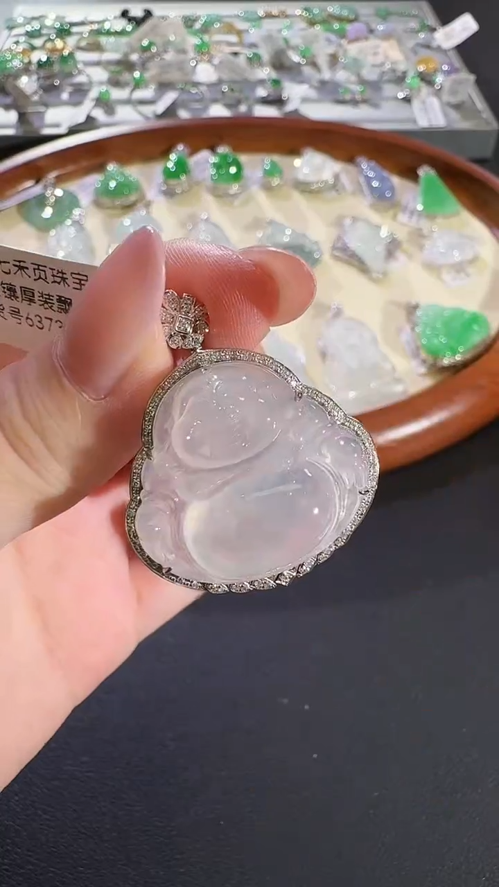 翡翠18K金镶嵌吊坠(不含链)【源头工厂】钻石镶嵌