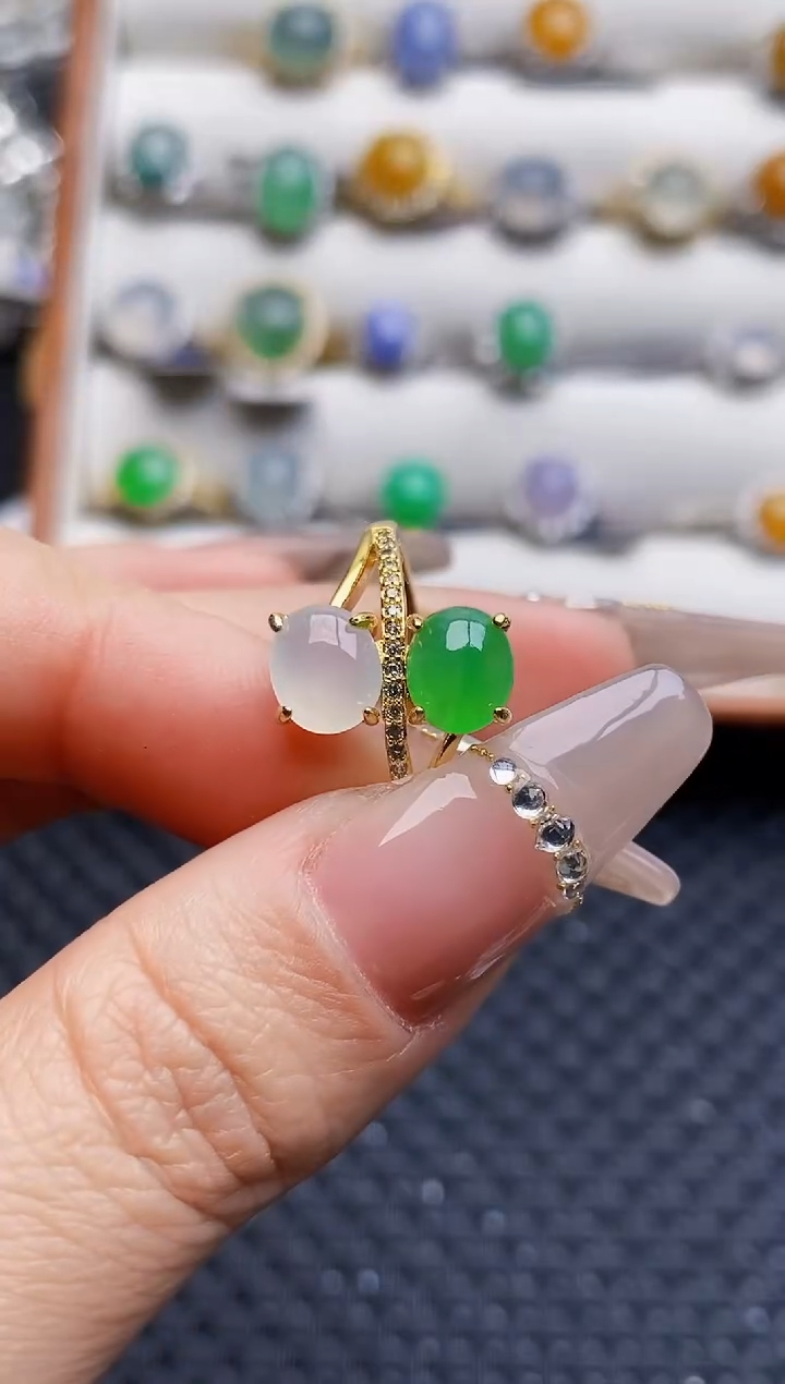 银S925镶嵌戒指翡翠8576