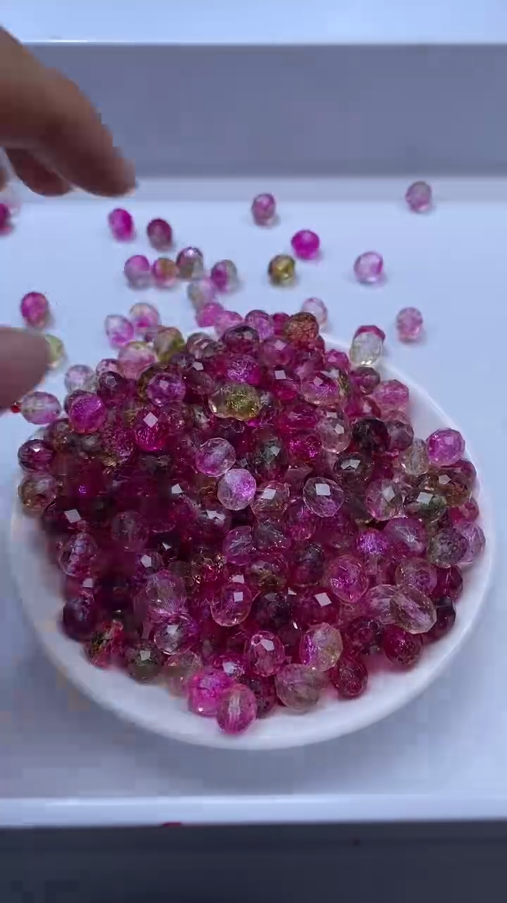 颈饰未镶嵌水晶W3274-西瓜碧玺切面米珠9mm*10颗