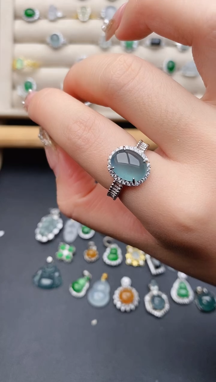 银S925镶嵌戒指翡翠0