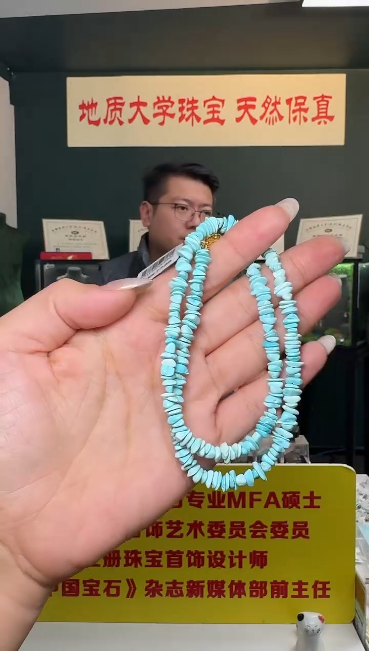 银S925镶嵌绿松石项链绿松石随形项链S925银