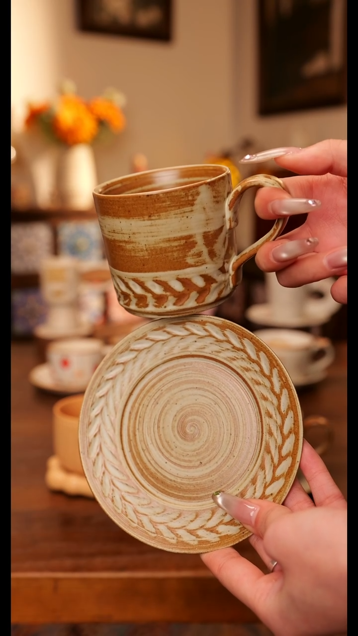 陶瓷便携款粗陶手作杯碟 