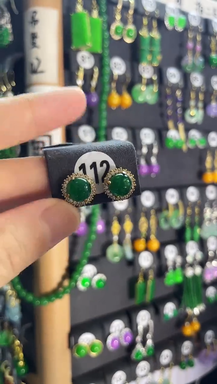 翡翠银S925镶嵌耳饰112...