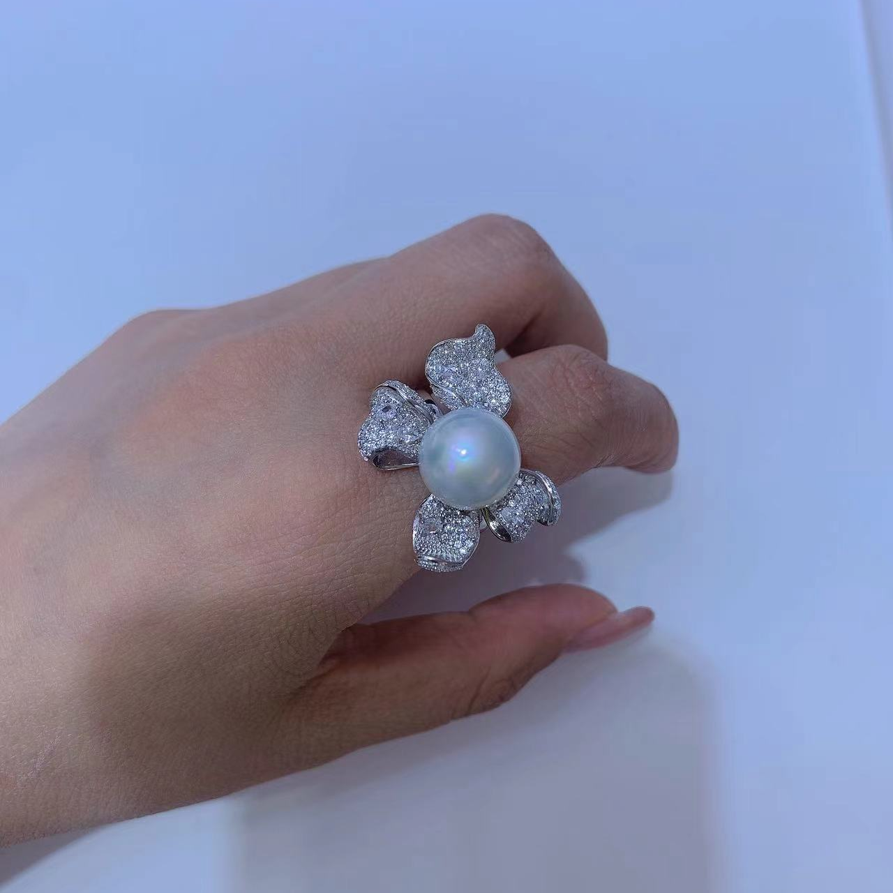 非金属仿珍珠戒指 蝴蝶结款戒指【17856哎呦家】