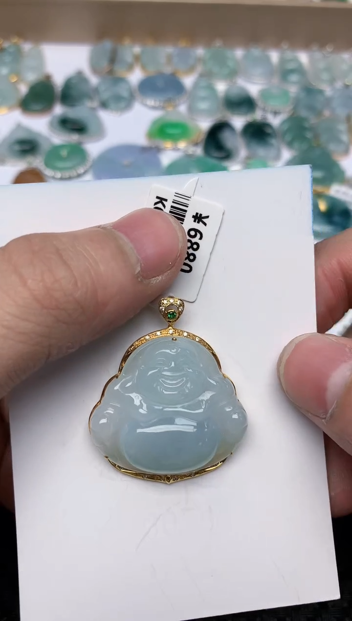 【闪购商品】翡翠颈饰18K金镶嵌天然翡翠a货