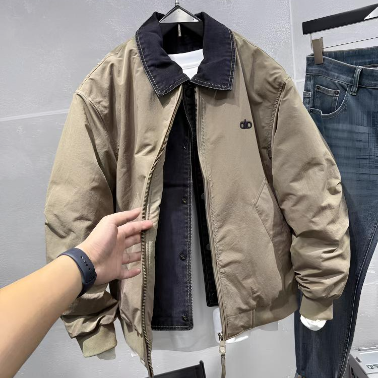 2025年极简风拼接立领潮流翻领美式飞行款美式棉服外套男金9821