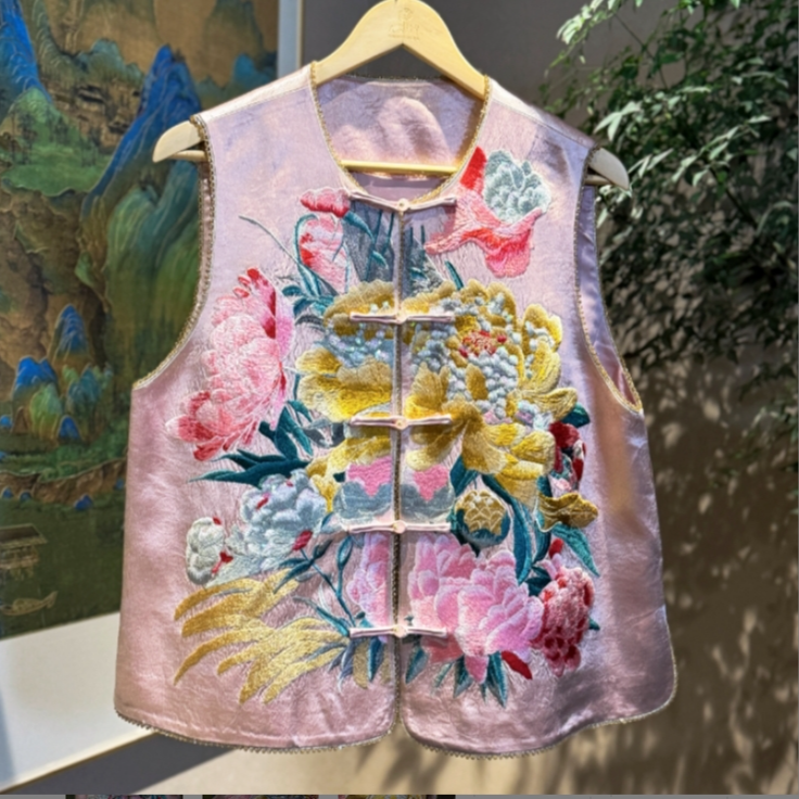 春光美 芳华设计新中式重工刺绣马甲国风醋酸钉珠刺绣马甲