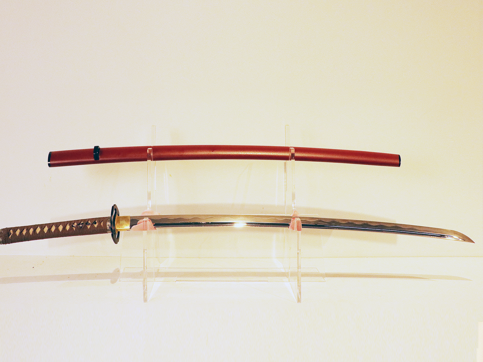 9长刀三色三枚合丸止真剑通白铜装具红石目涂鞘未开刃