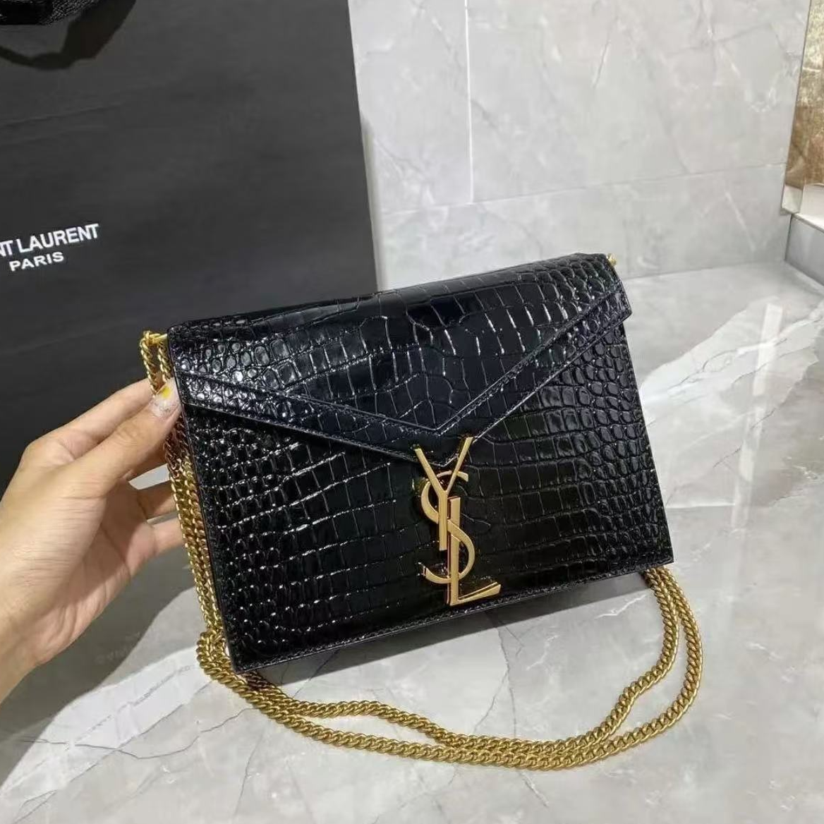 99新 YSL/圣罗兰 圣罗兰/黑金信封包鳄压/时尚/5405