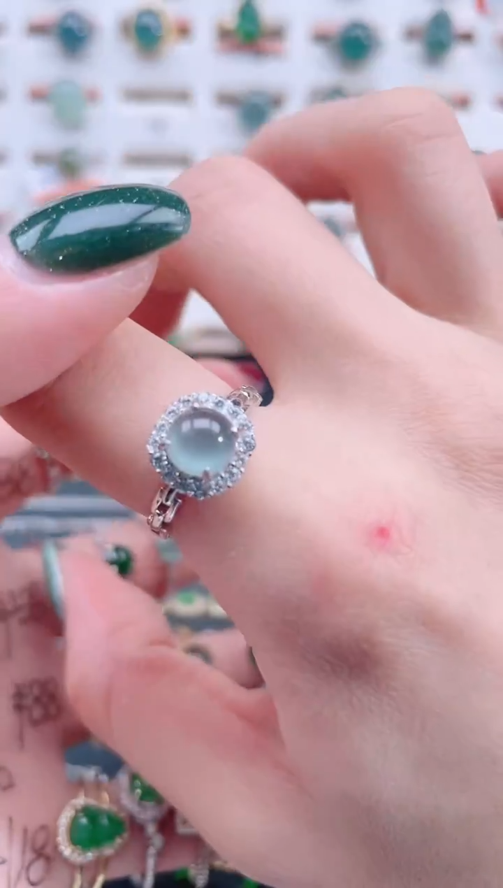 银S925镶嵌戒指翡翠天然翡翠