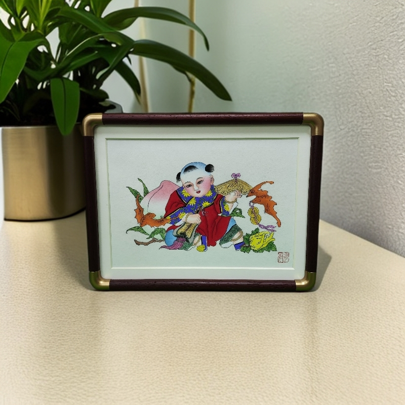 杨柳青木板年画 福善吉庆 8寸铜角摆台
