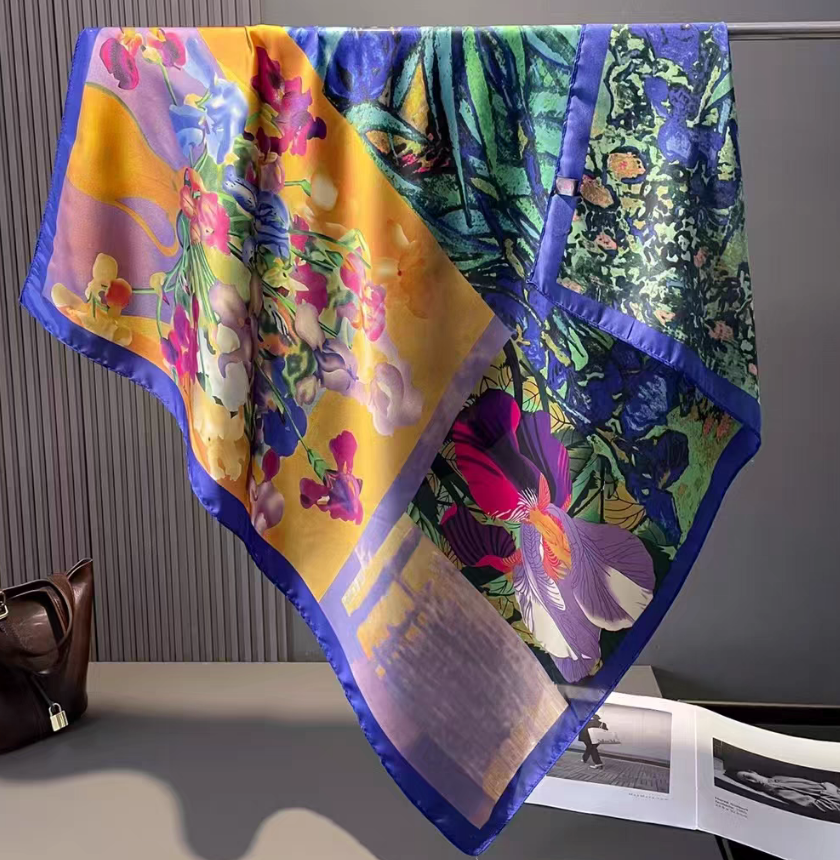 【油画花卉】90X90香云缎 时尚高端气质印花方巾