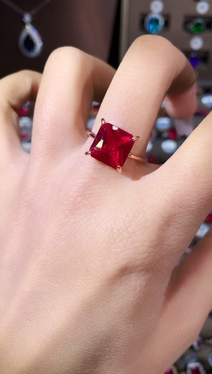 无925银鸽血红色戒指