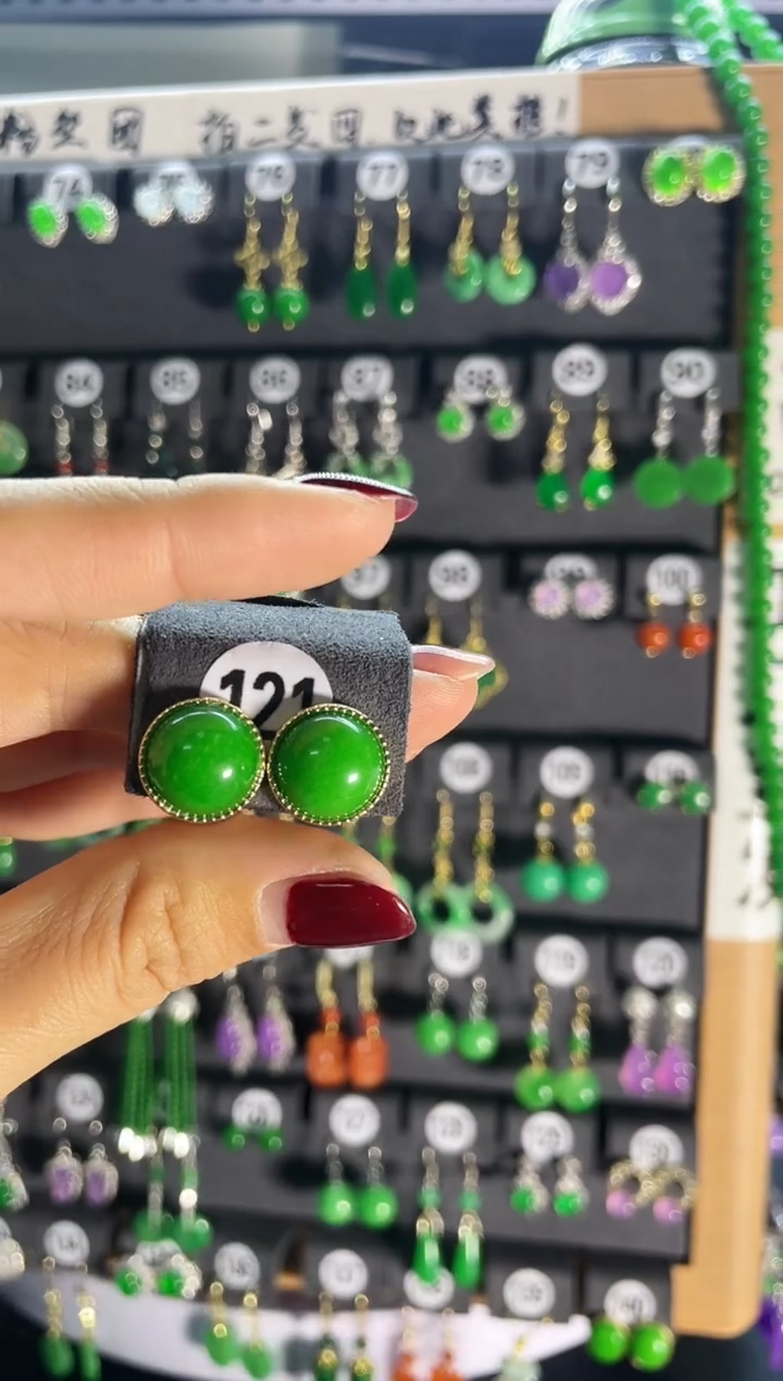 【闪购商品】翡翠耳饰银S925镶嵌121    