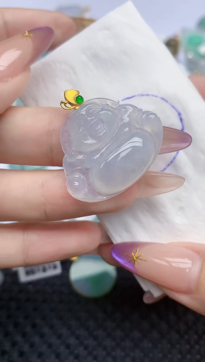 翡翠18K金镶嵌颈饰   天然翡翠A货  百元以上9米证书费自理