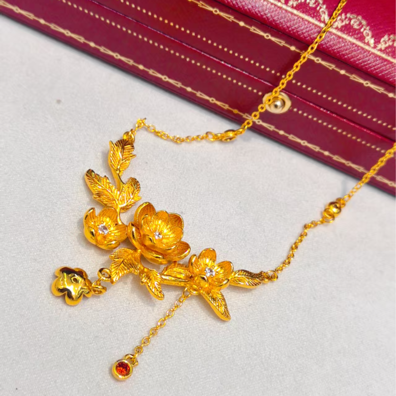 钛钢项链 链子饰品精工镀金榴花项链锁骨链256