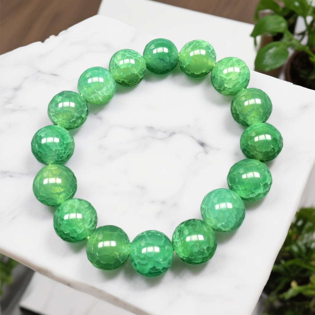 尺寸约12mm16颗甘文绿龙纹玉石玛瑙手串