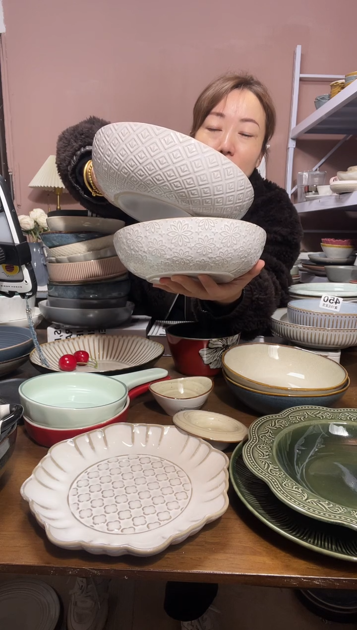 陶瓷微瑕（2个装）白色浮雕深盘2个