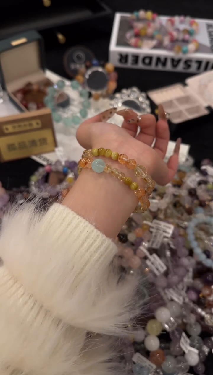 合金手链水晶金虎眼双圈x3436