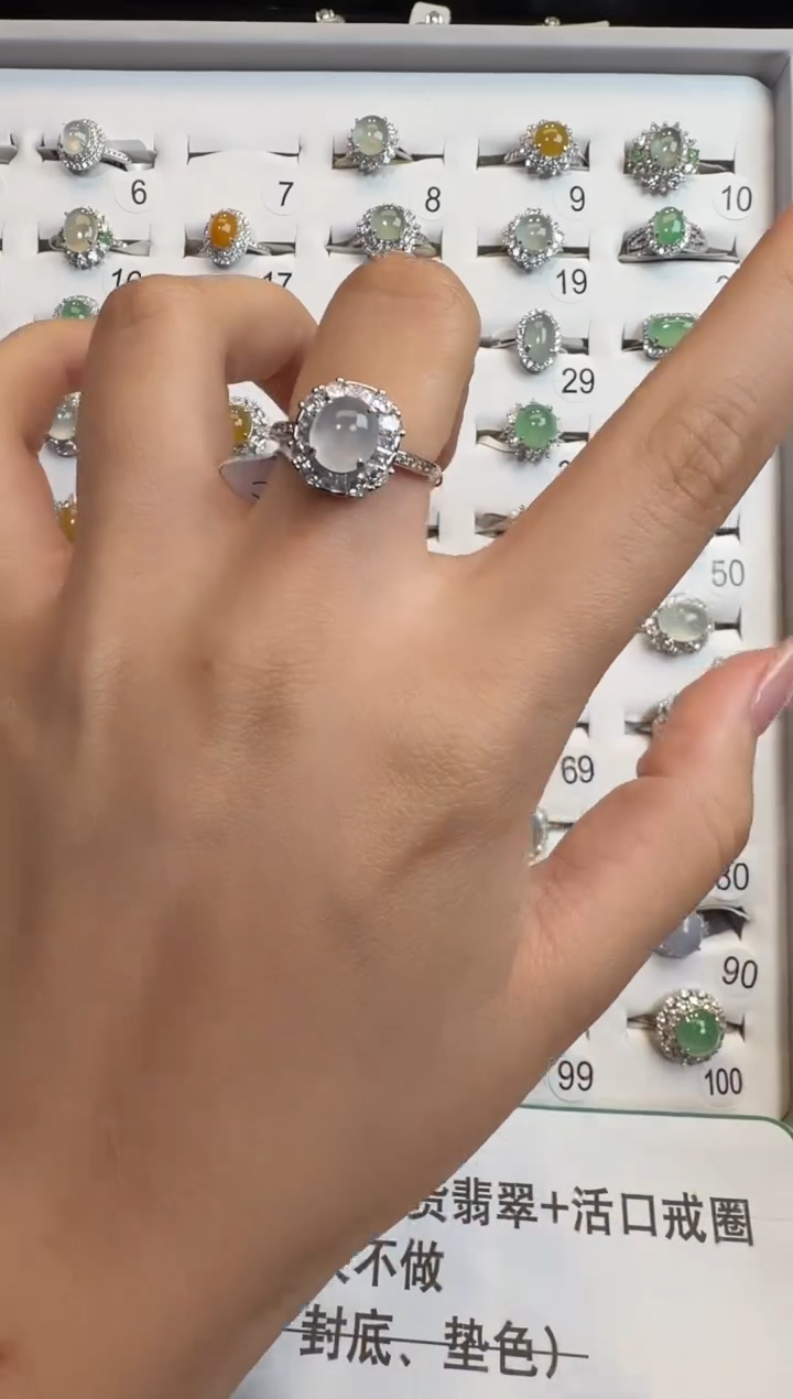 银S925镶嵌戒指翡翠925银镶A货翡翠戒指170