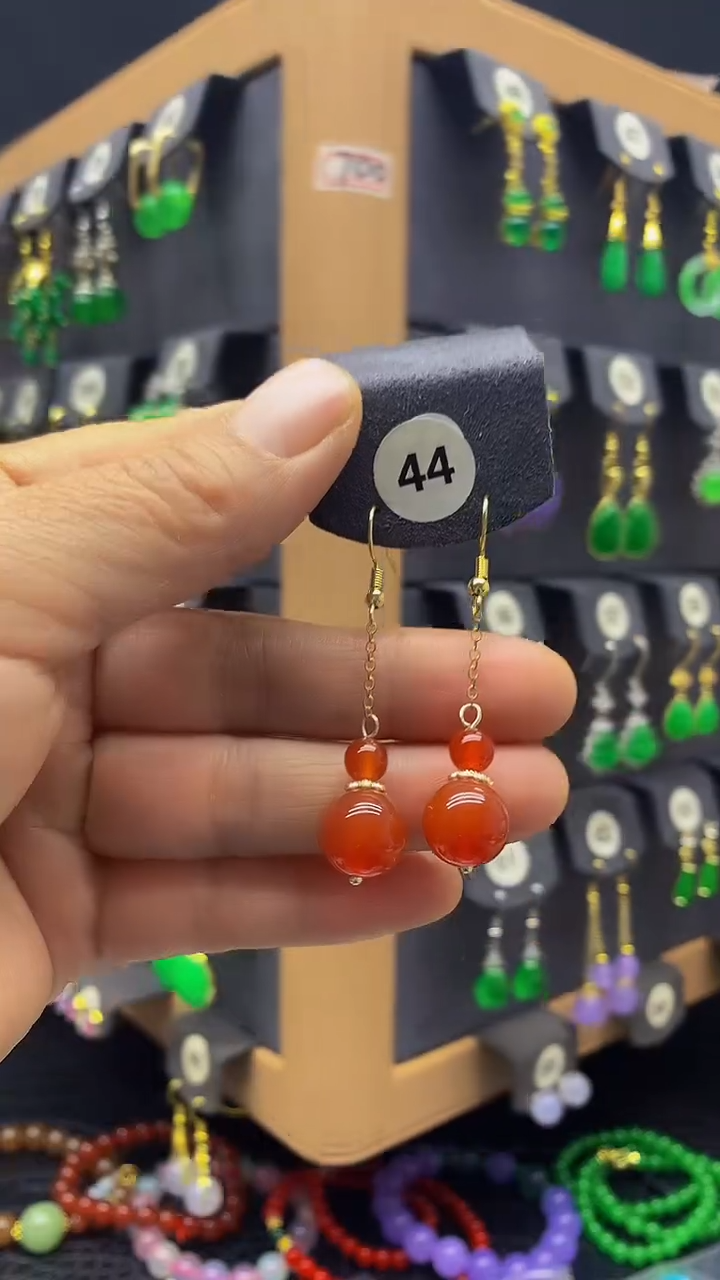 【闪购商品】玛瑙/玉髓耳坠银S925镀金镶嵌耳坠044