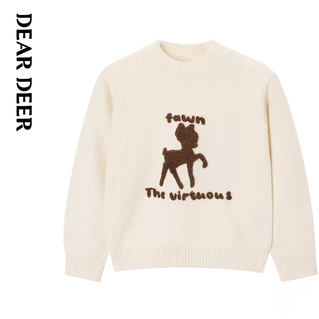 【门店同款】迪迪鹿童装女童毛衣儿童冬季新品圆领套头长袖线衫厚