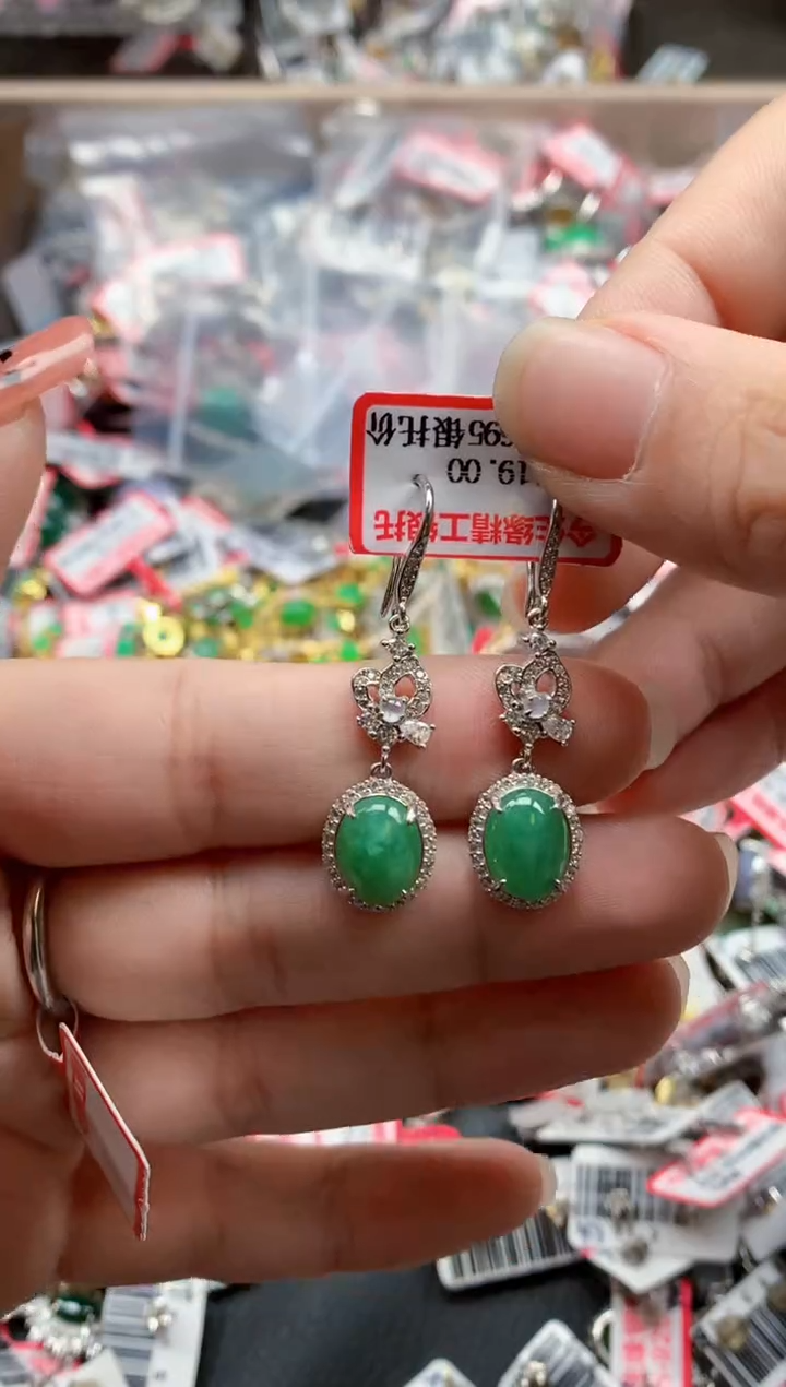 银S925镶嵌戒指翡翠天然A货缅甸翡翠