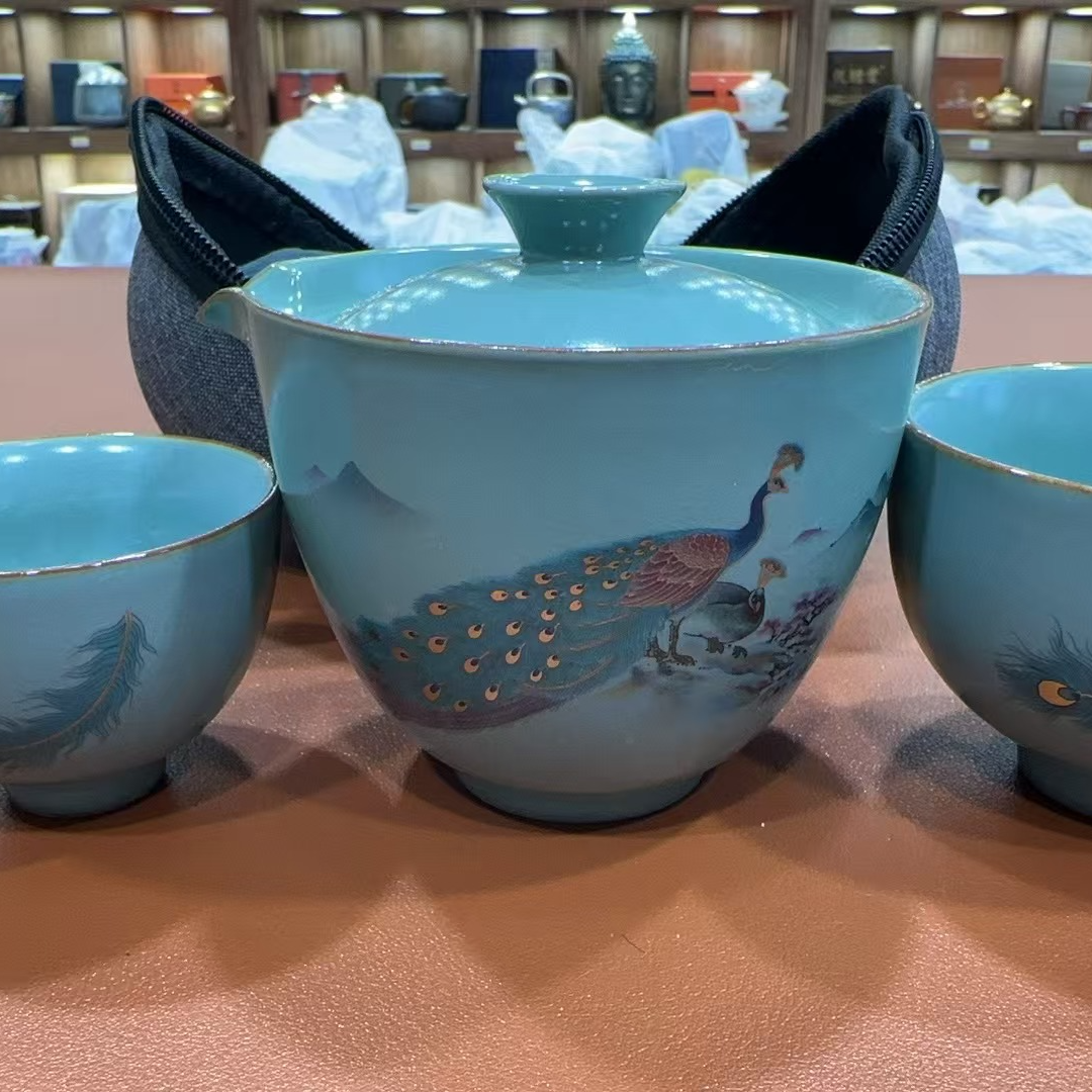 YS339-孔雀一壶两杯旅行套