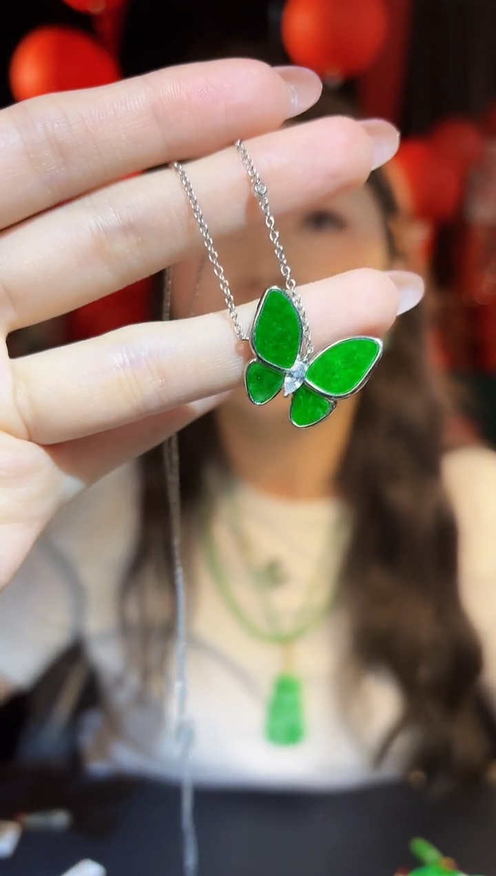 【闪购商品】翡翠颈饰银S925镶嵌 缅料A货/支持复检/一件