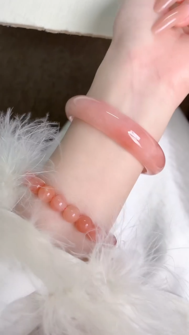 未镶嵌手镯石英质玉桃花35-圈口55.8