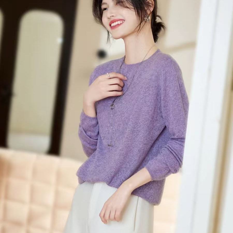 【紫金】春秋款时尚简约百搭圆领套头针织衫