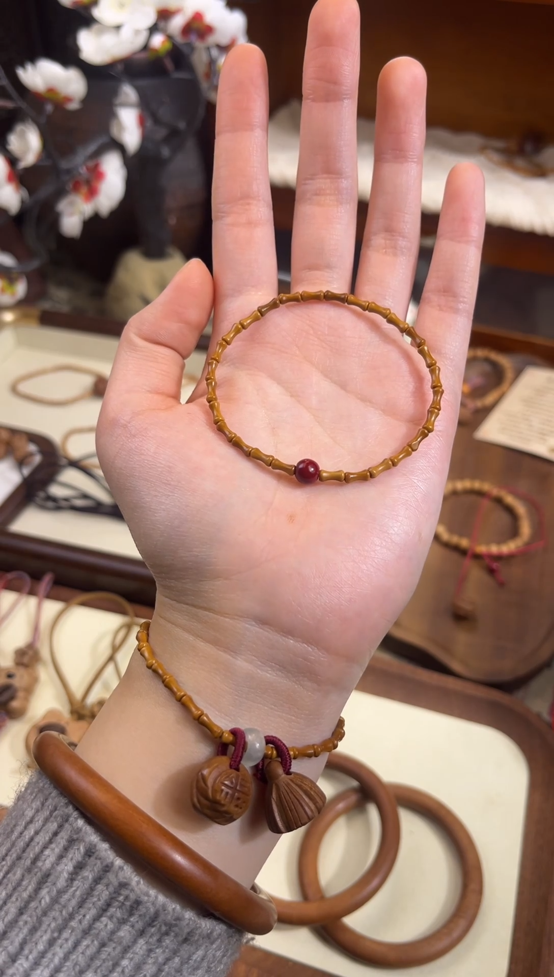 手串桃核【桃缘序】竹节「红色莎莎」桃木桃核辟、挡、驱、护 备注手围