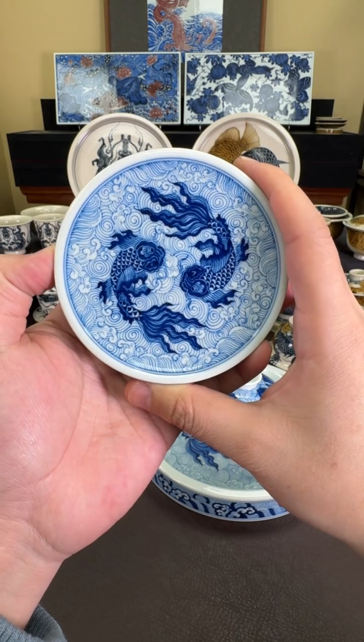 【闪购商品】瓷片羿器窑海水鲲纹盖置