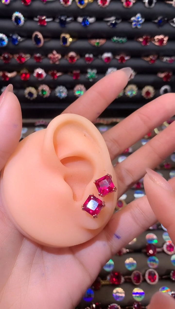 【闪购商品】红宝石耳饰银S925镶嵌8玫瑰金