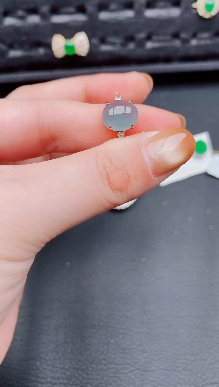 【闪购商品】翡翠戒指银S925镶嵌天然a货翡翠594