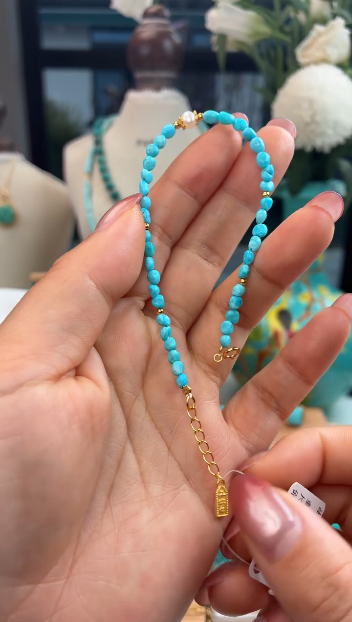 银S925镀金镶嵌绿松石手链1