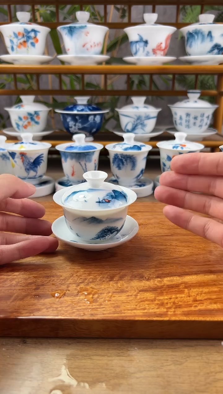 【闪购商品】微瑕千里江山80ml三才盖碗