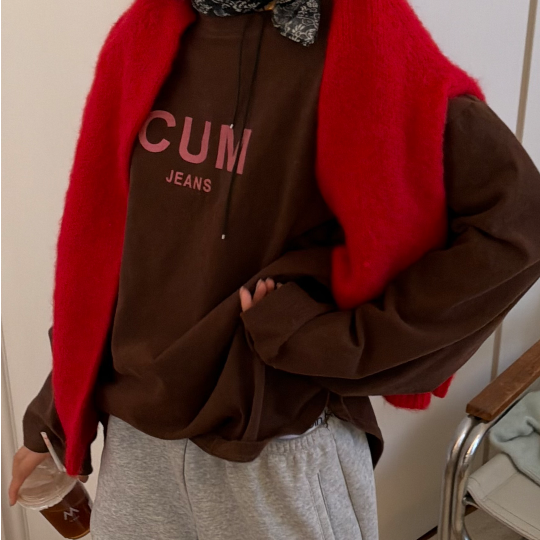 韩系新款慵懒风宽松磨毛撞色系印花T恤21539