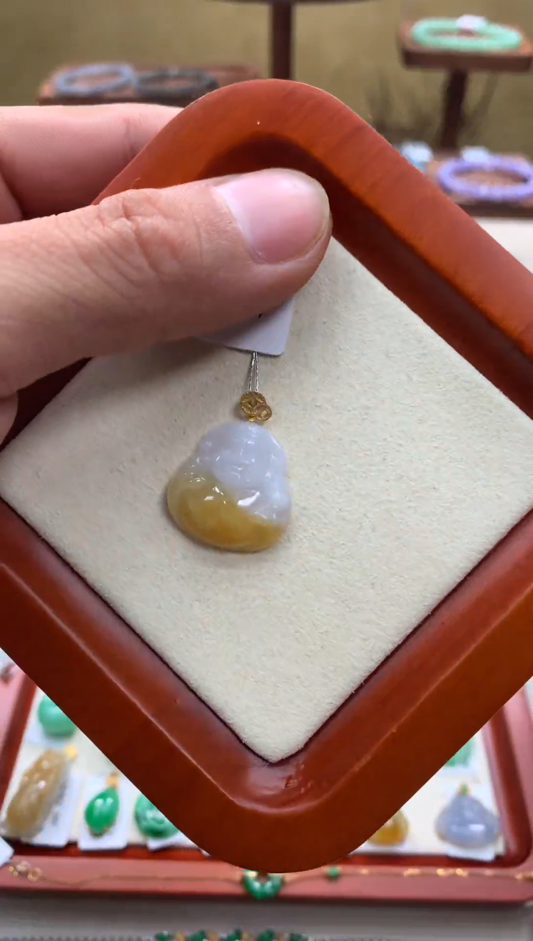 翡翠18K金镶嵌吊坠(不含链)财神